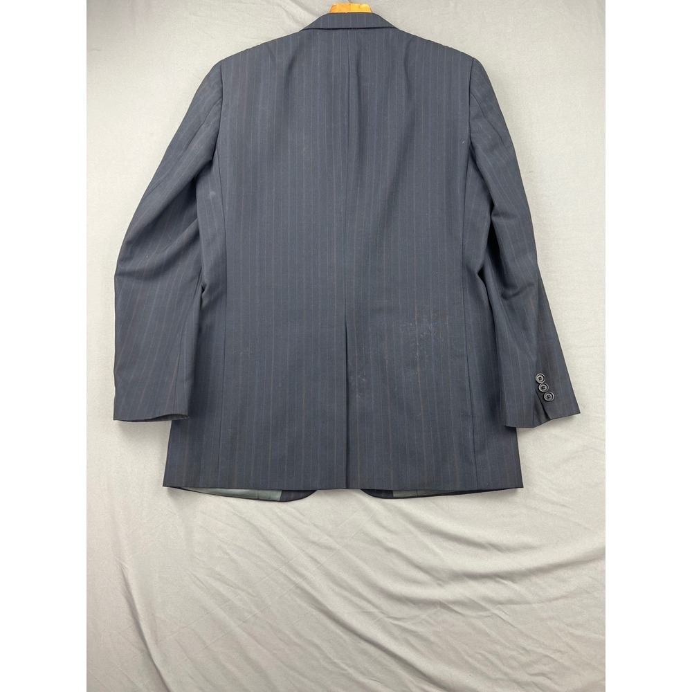Towncraft Pinstripe Suit Men 40R 32x30 Navy Blue Fair Two Button Pleated Vintage